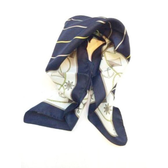 Nautical Themed Vintage 1990s Silk Scarf Square 20" - Picture 6 of 6